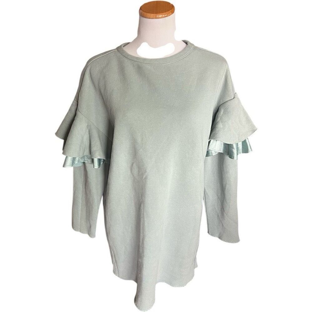 Womens H&M Light Sage Longer Length Flounce Oversized Pullover Sweatshirt - Sz S